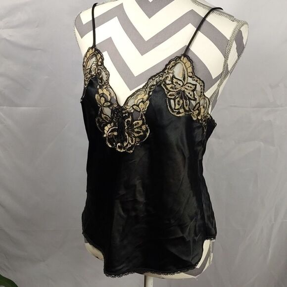 Vintage Lucie Ann II Silky Black/gold Camisole - Picture 1 of 6